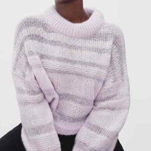 Everlane The Puff Sweater, SMALL Striped Merino Wool Alpaca Chunky Knit Pullover